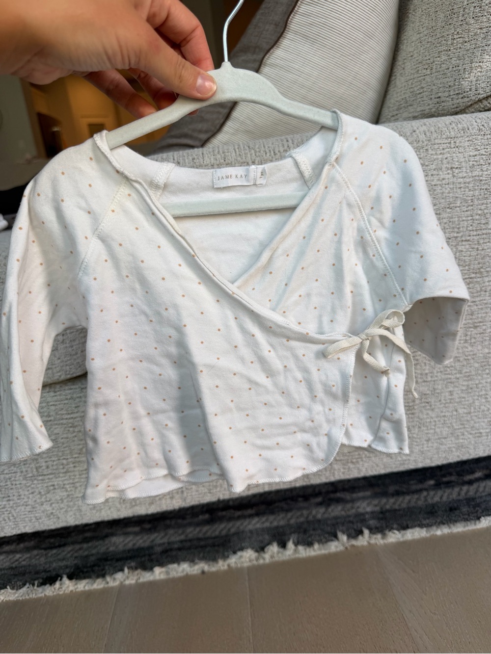 Jamie Kay White Kimono Wrap Top with Gold Dots